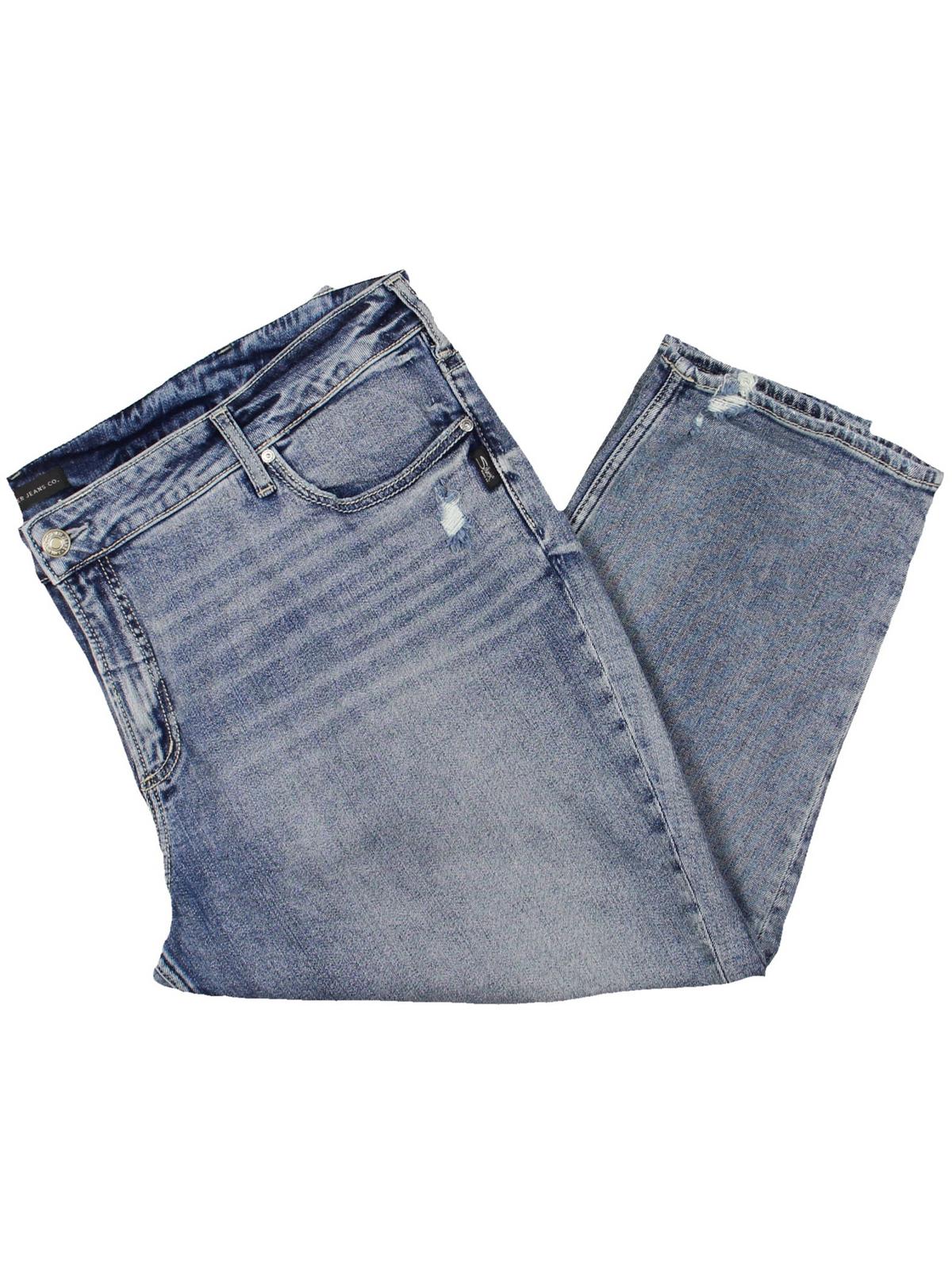 

Плюс Женские джинсы-капри средней посадки с потертостями Silver Jeans Co., индиго