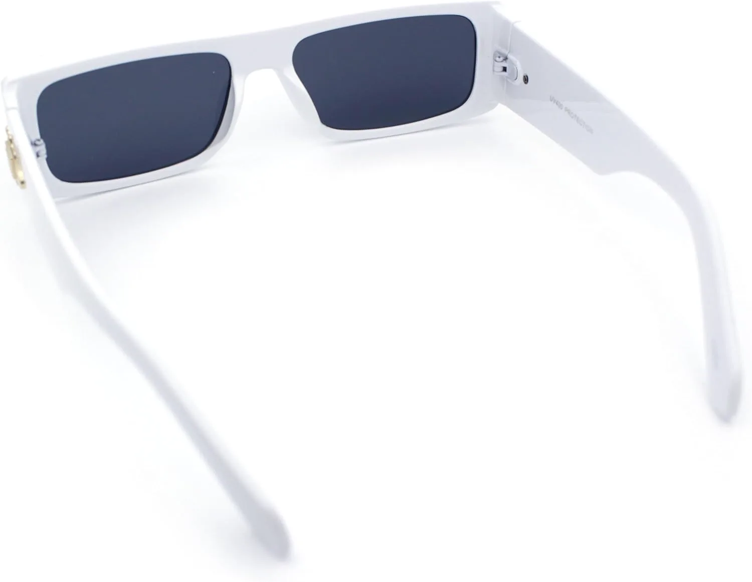 

Солнцезащитные очки SA106 в стиле ретро, ​​узкие, прямоугольные, с плоской верхней частью, пластиковой застежкой и декоративными шарнирами, White - Black