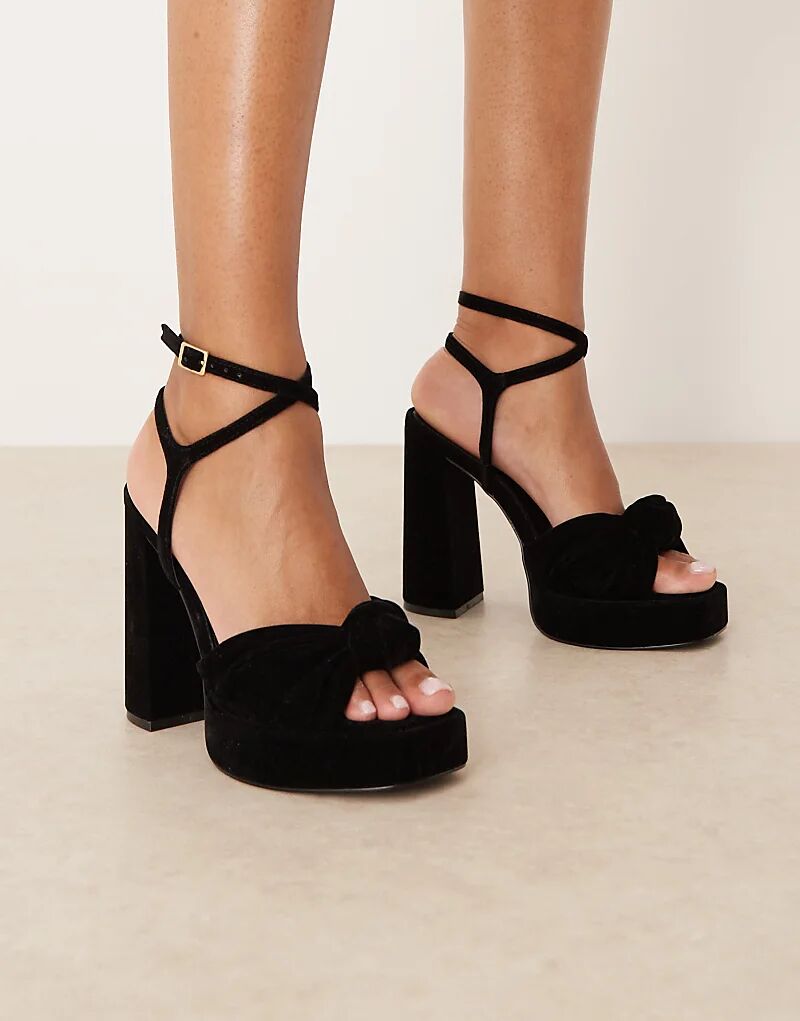 Босоножки на платформе и блочном каблуке ASOS DESIGN Wide Fit Nutshell из черного бархата