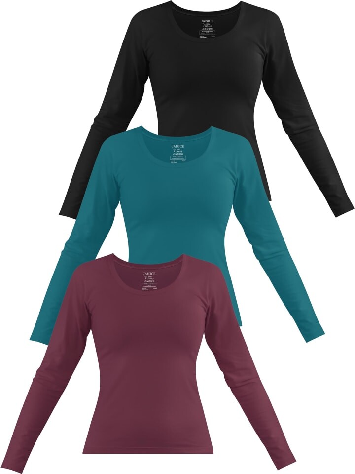 

Лонгслив Janice 3 x Damen Langarmshirt Nimes, цвет Burgund/Petrol/Schwarz
