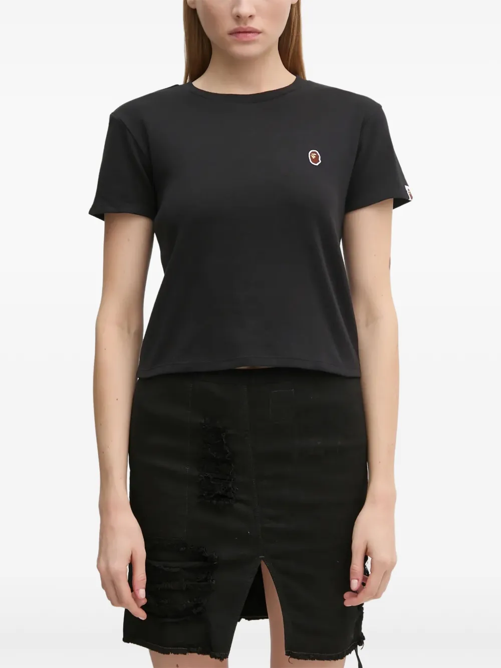 

Укороченная футболка с вышитым логотипом A BATHING APE, черный