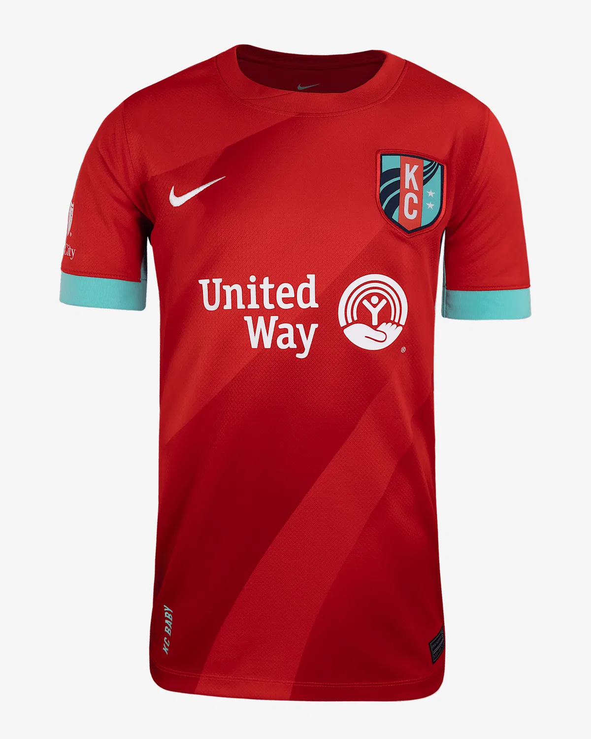 Большие детские Nike Dri-FIT NWSL Replica Jersey KC Current 2025 Stadium Home, University Red/Hyper Turquoise