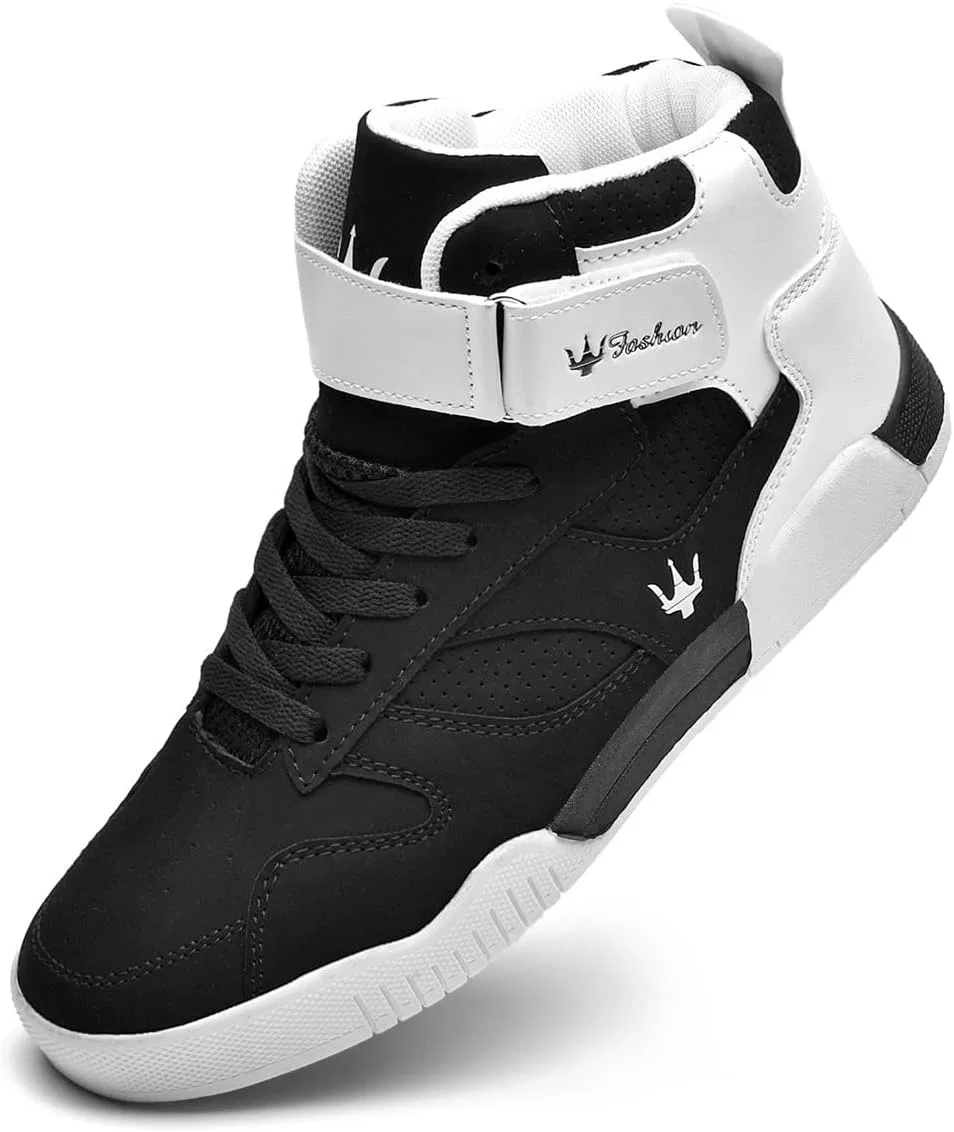 FZUU Herren Fashion Высокие кроссовки Leder Straßenschuhe Sport Freizeitschuhe, Black — фото 3