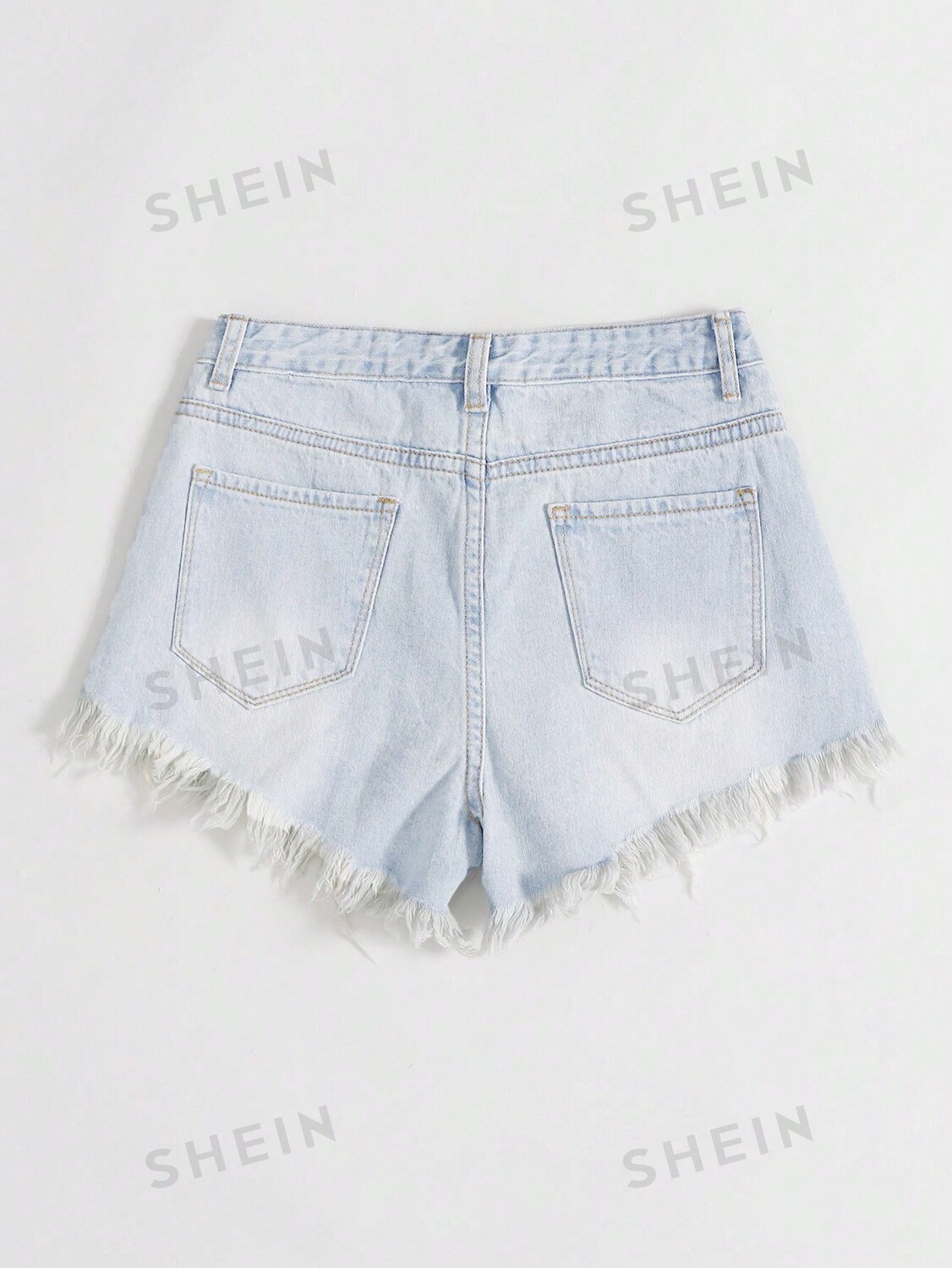 

EZwear: Женские потертые джинсовые шорты на весну и лето Shein, светло-голубой