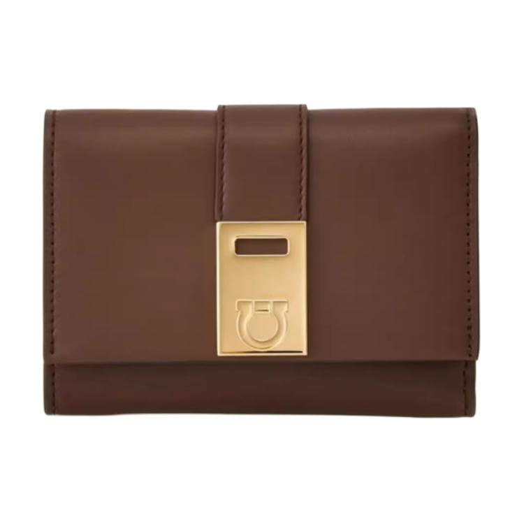 

Ferragamo Кожаный кошелек Hug Cow маленький женский коричневый