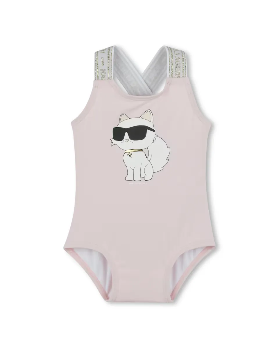 

Купальник для девочки с рисунком спереди и перекрещенными бретелями Karl Lagerfeld Kids, розовый