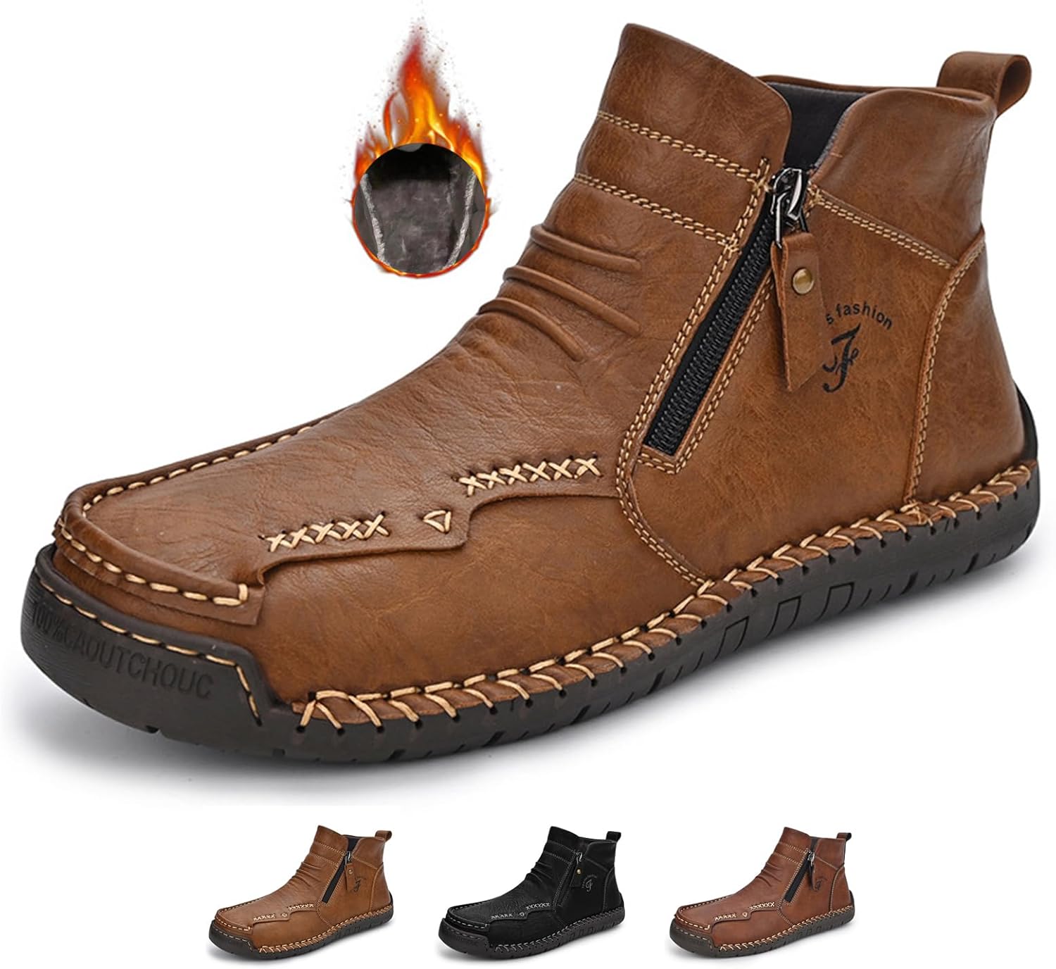 

Мужские водонепроницаемые кожаные ботинки Zeberfi Чукка до щиколотки для походов, кемпинга и вождения, модные ретро, боковая молния, ручная строчка, высокие наружные прогулочные кроссовки, опциональная теплая бархатная подкладка, снежные ботинки...