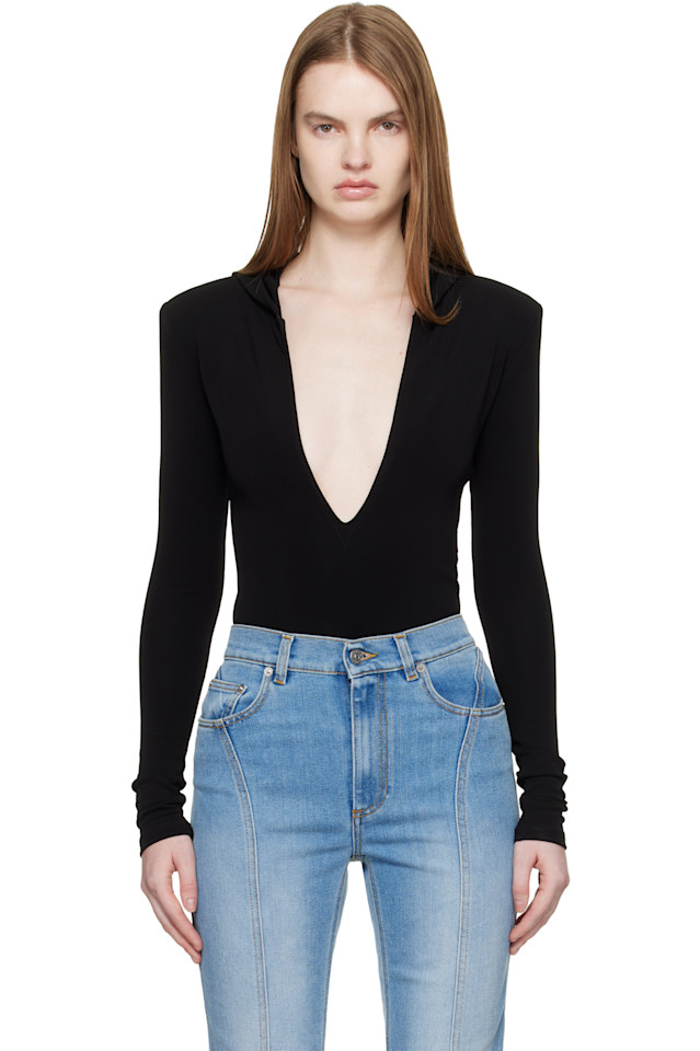 

Боди с капюшоном и V-образным вырезом Mugler, черный
