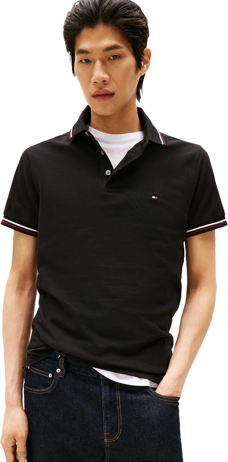 

Мужские поло Tommy Hilfiger с коротким рукавом, повседневные, облегающего кроя, с эластичными манжетами, Black, Черный, Мужские поло Tommy Hilfiger с коротким рукавом, повседневные, облегающего кроя, с эластичными манжетами, Black