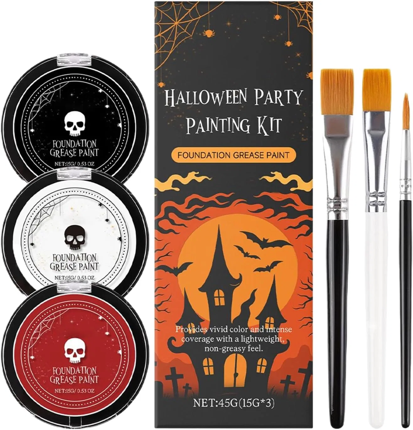 Грим для лица и тела White Foundation Gothic, набор из 3 цветов (белый, черный, красный) с кистями