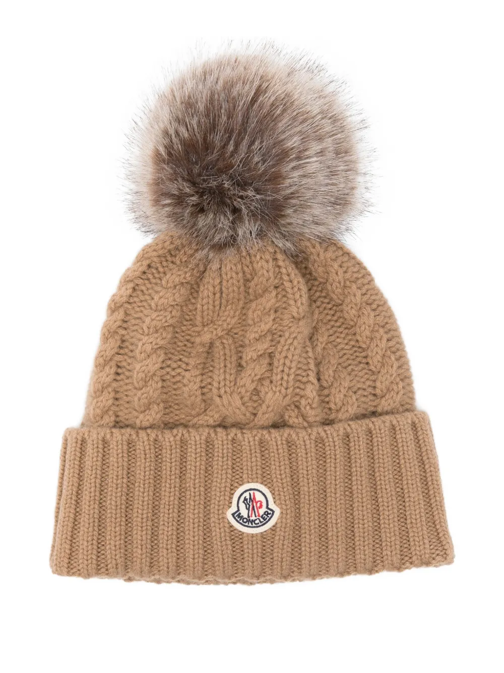 

Шапка с помпоном, связанная косами MONCLER, коричневый