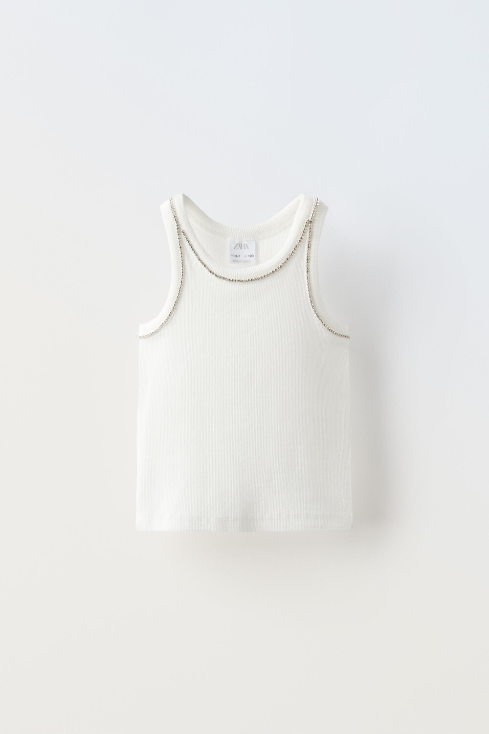 

Футболка в рубчик со стразами ZARA, белый
