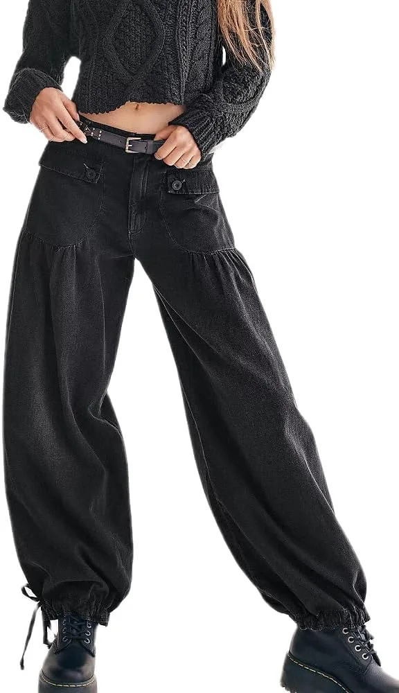 

Женские джинсы Adoeren с высокой талией, широкие, плиссированные, с карманами