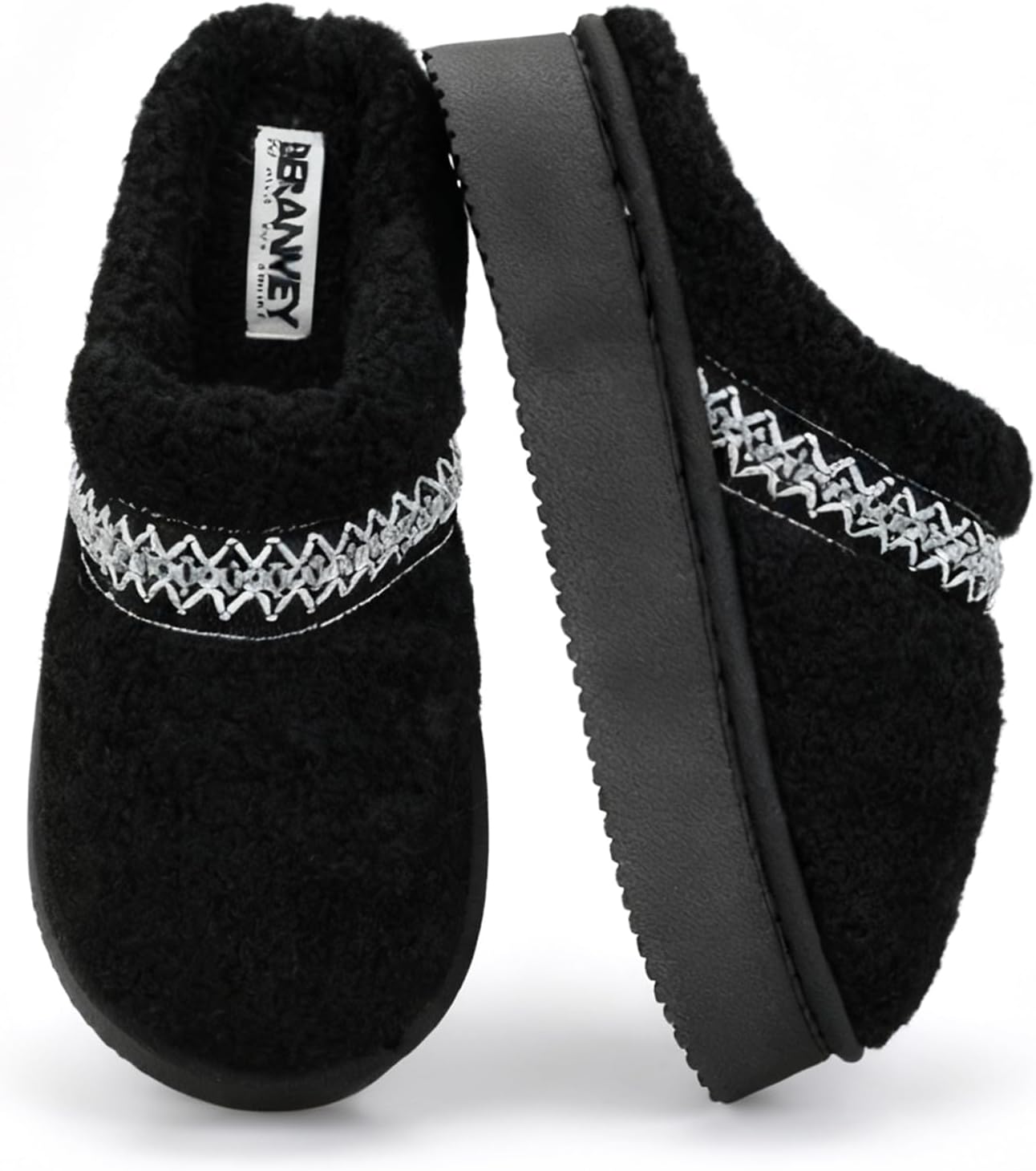 

Женские шлепанцы на платформе BERANMEY с плюшевой подкладкой из флиса - плетеные мягкие мини-сапожки-слипон для домашнего комфорта, черный