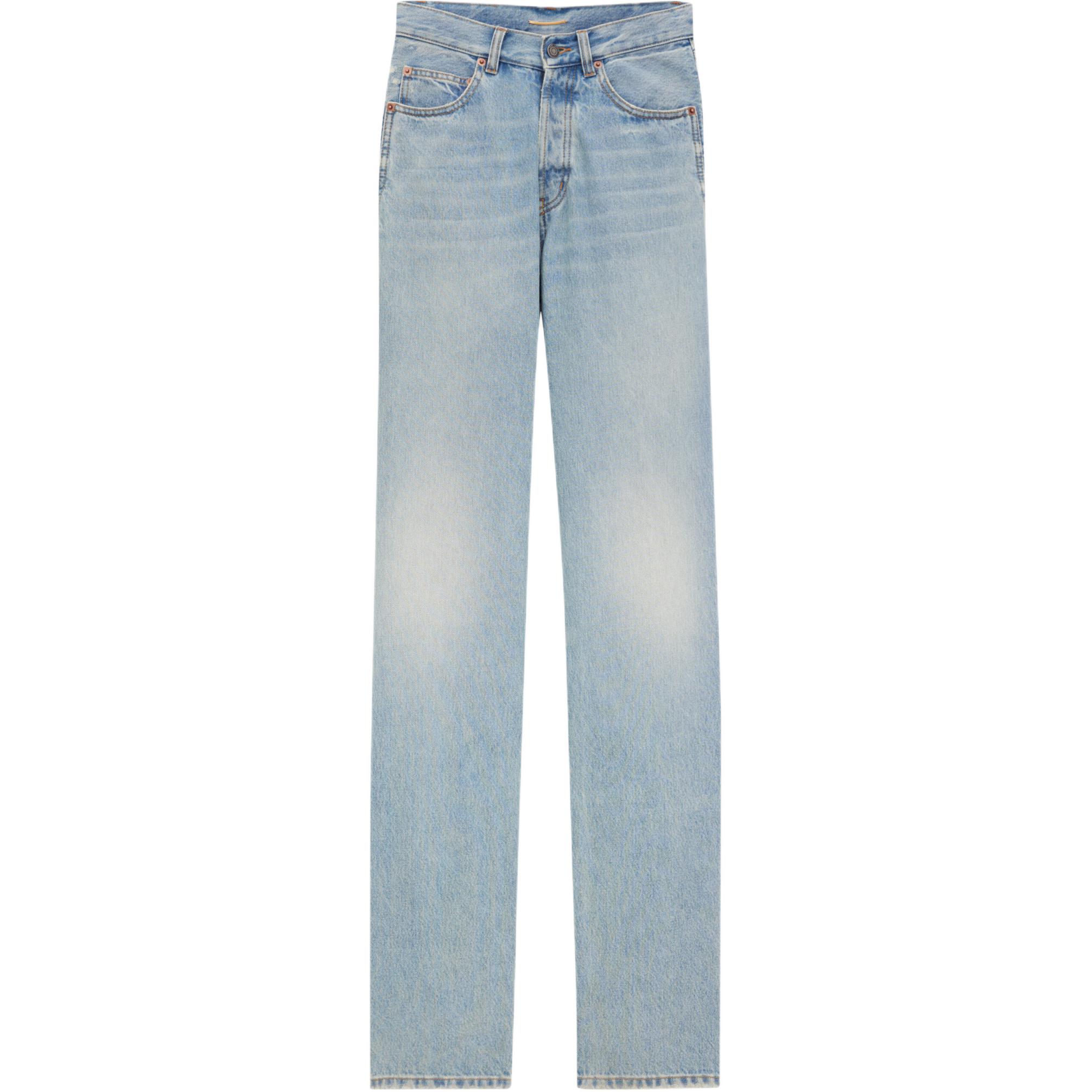 

Длинные мешковатые джинсы с V-образным вырезом на талии Saint Laurent, синий