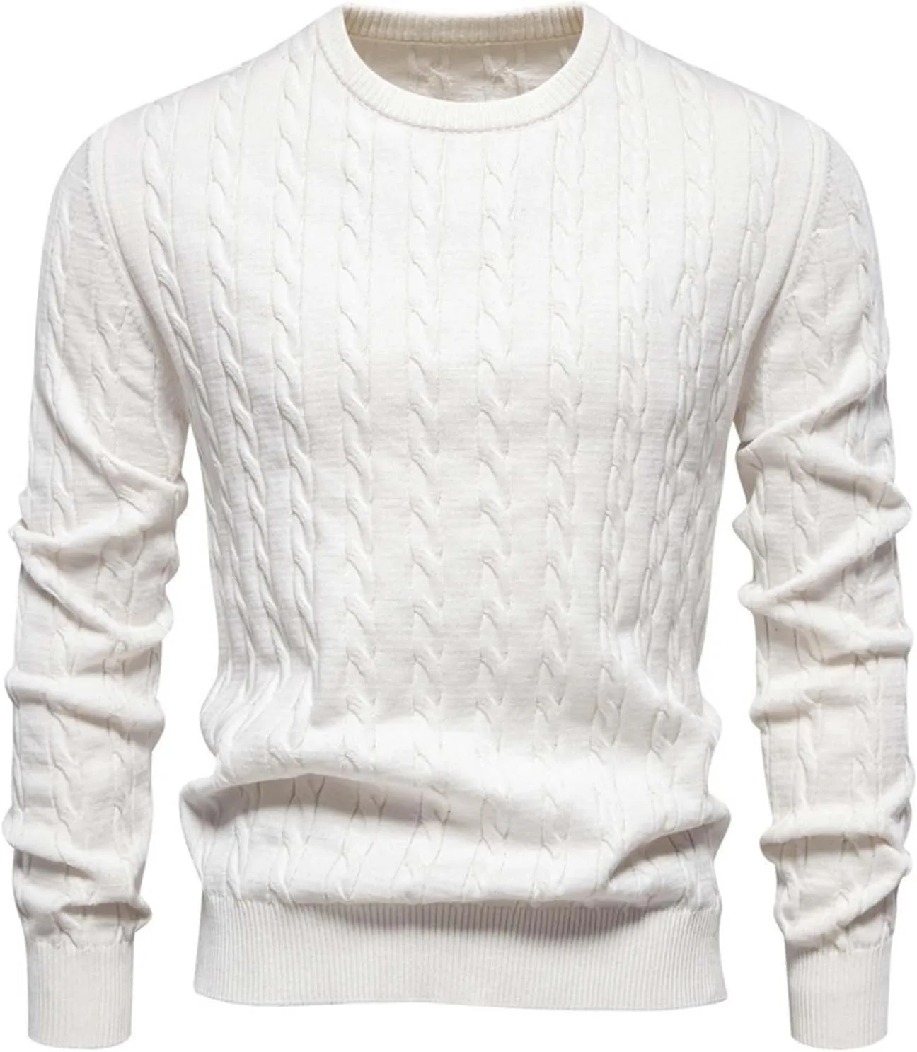 

Мужской свитер Slim Fit Cable Knit с длинными рукавами и круглым вырезом QUNPIU