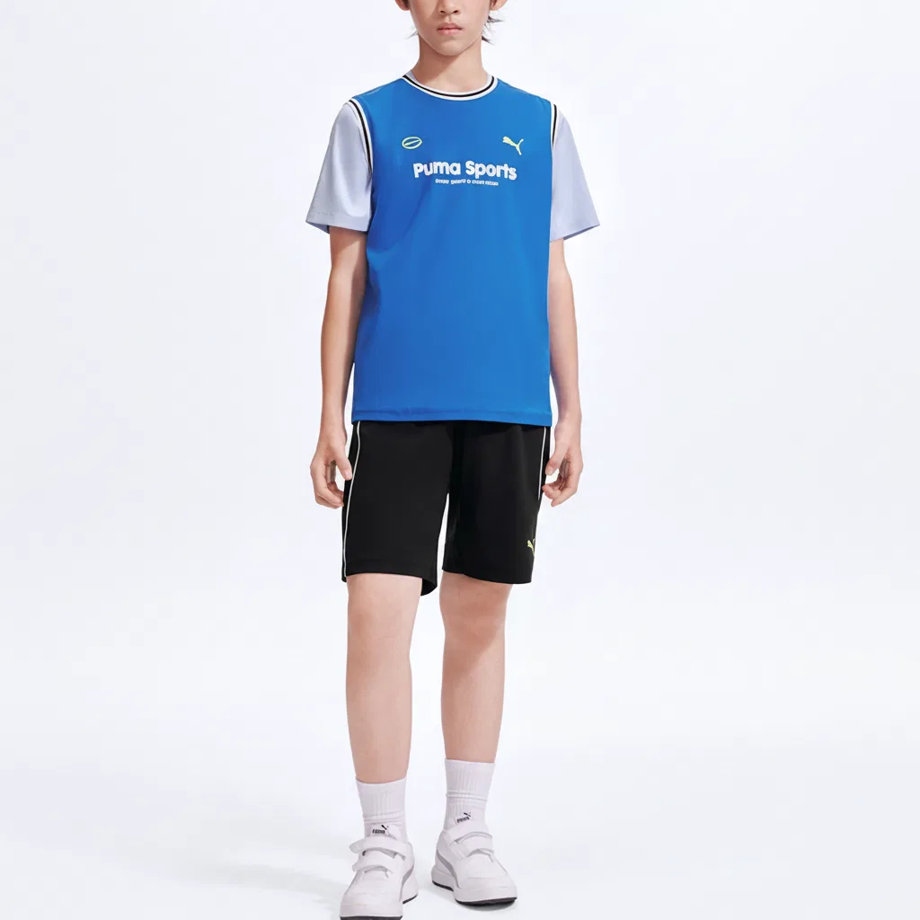 Детская повседневная спортивная футболка с круглым вырезом PUMA, Blue Black Tone 00389 — фото 3