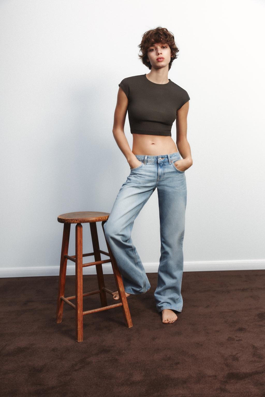 

Широкие джинсы trf с низкой посадкой ZARA, светло-синий