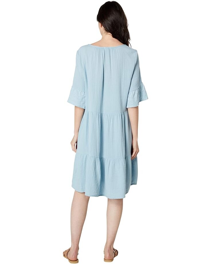 

Платье Dylan by True Grit Shea Cotton Gauze Dress with Slub Sleeve Contrast, цвет Light Blue Jean