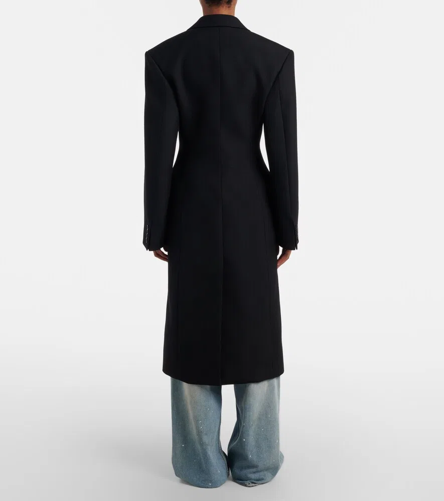 Двубортное шерстяное пальто с баской Acne Studios, черный — фото 3