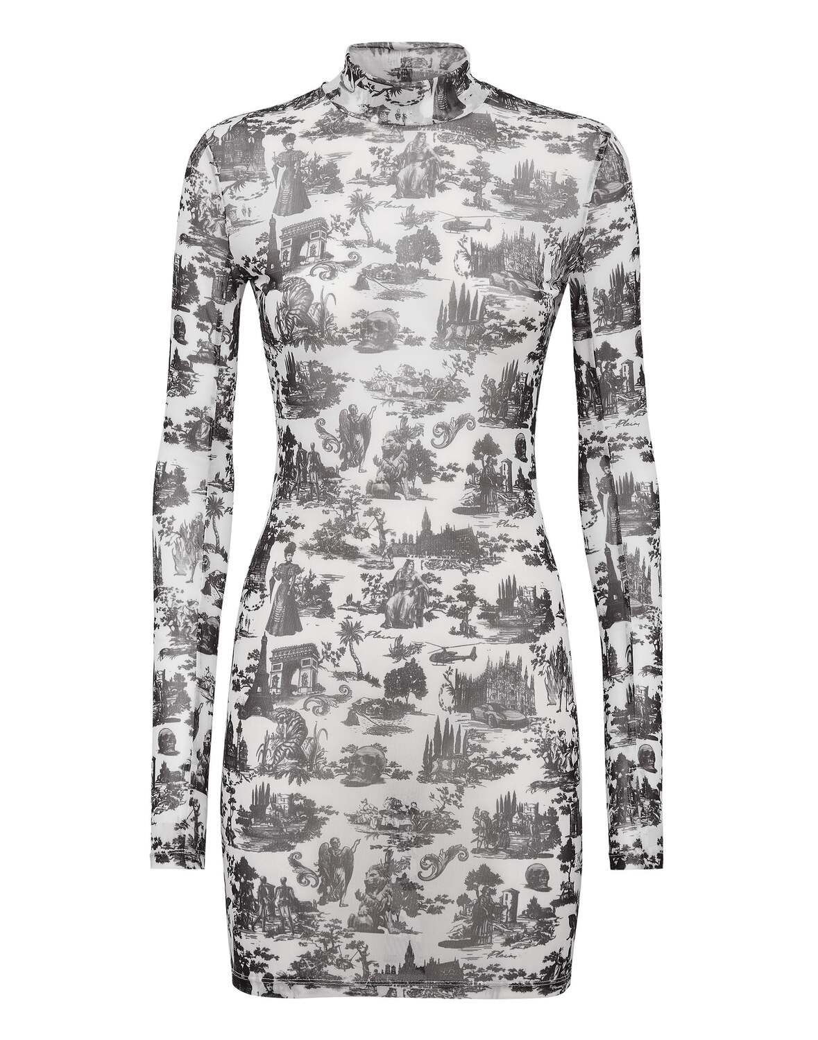 

Короткое платье из эластичного принтованного тюля En PLEIN air PHILIPP PLEIN, белый/черный