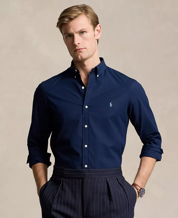 

Мужская облегающая рубашка из стрейч-поплина Polo Ralph Lauren, синий