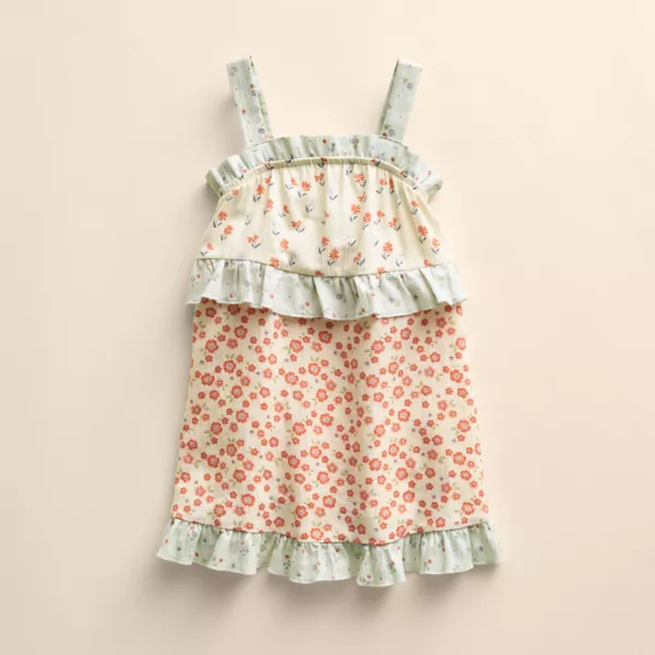 

Детское платье-майка с рюшами из органического хлопка Little Co. By Lauren Conrad, цвет ivory ditsy floral