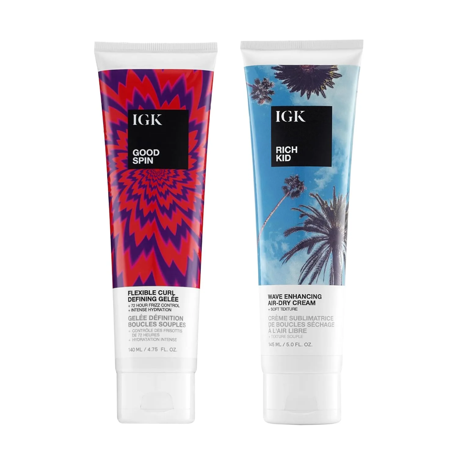 IGK Good Spin Gelee + Rich Kid Coconut Oil Air Dry Gel - дуэт для укладки волос, обеспечивающий фиксацию, четкость и блеск - веганский продукт, не тестируется на животных.