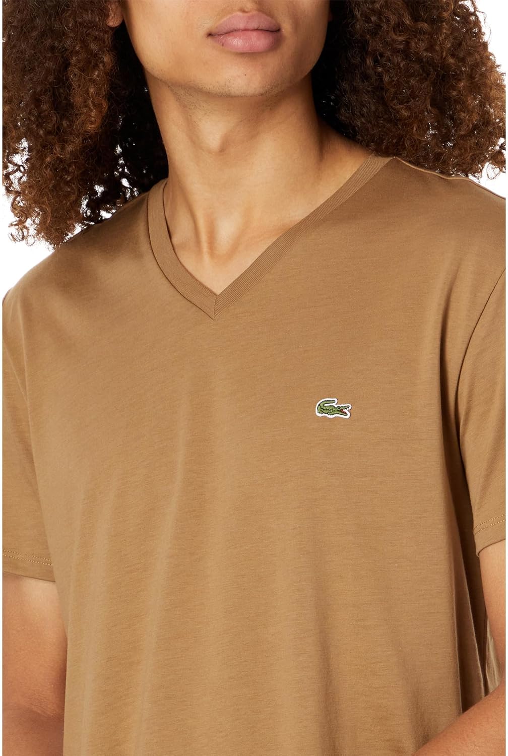 Мужская футболка Lacoste с коротким рукавом и V-образным вырезом из хлопкового джерси Pima, Cookie — фото 3