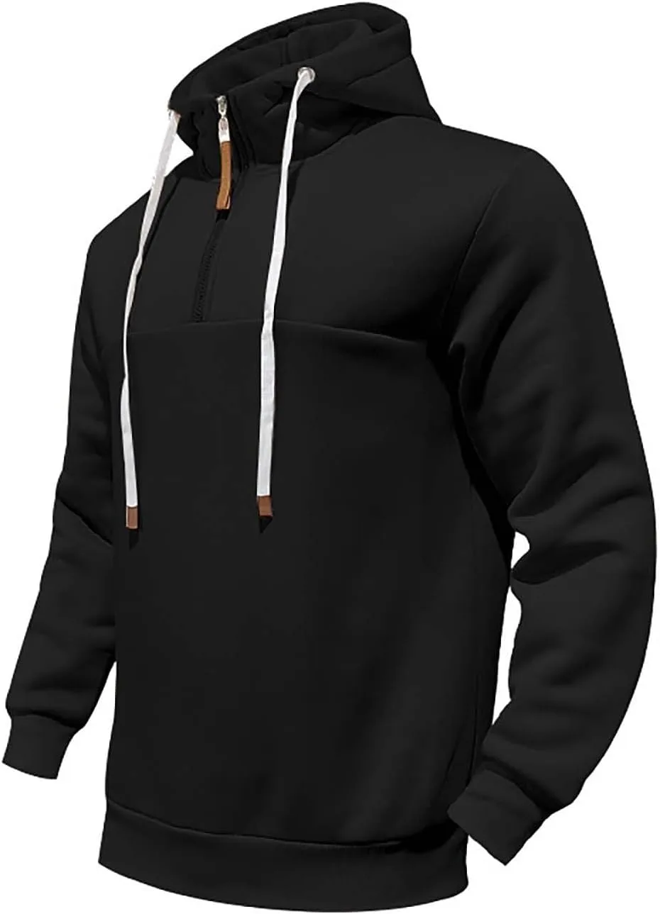 Толстовка с молнией на четверть мужская Casual Comfy Fleece Pullover Loose Fit с капюшоном на шнурке — фото 3