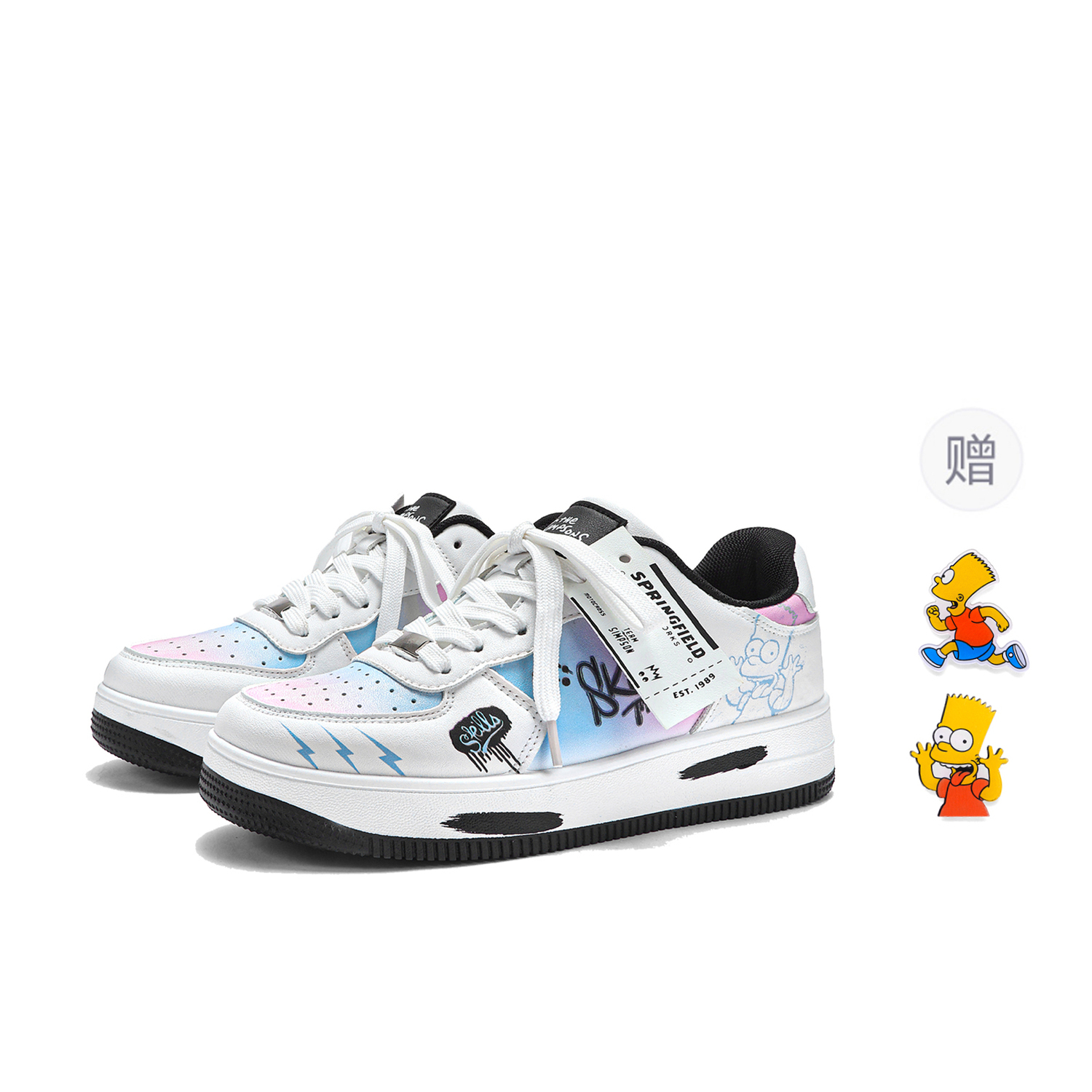 

The Simpsons Дышащие низкие скейтерские кроссовки с эффектом увеличения роста унисекс сине-розовый градиент [в комплекте 1 пара шармов для обуви]