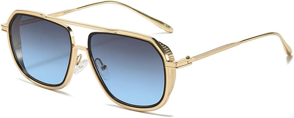 

Солнцезащитные очки с двойной перемычкой для мужчин и женщин, защита от ультрафиолета UV400, металлическая оправа, прозрачный дизайн, подходят для вождения и повседневного ношения UYPTK, Gold-grayblue