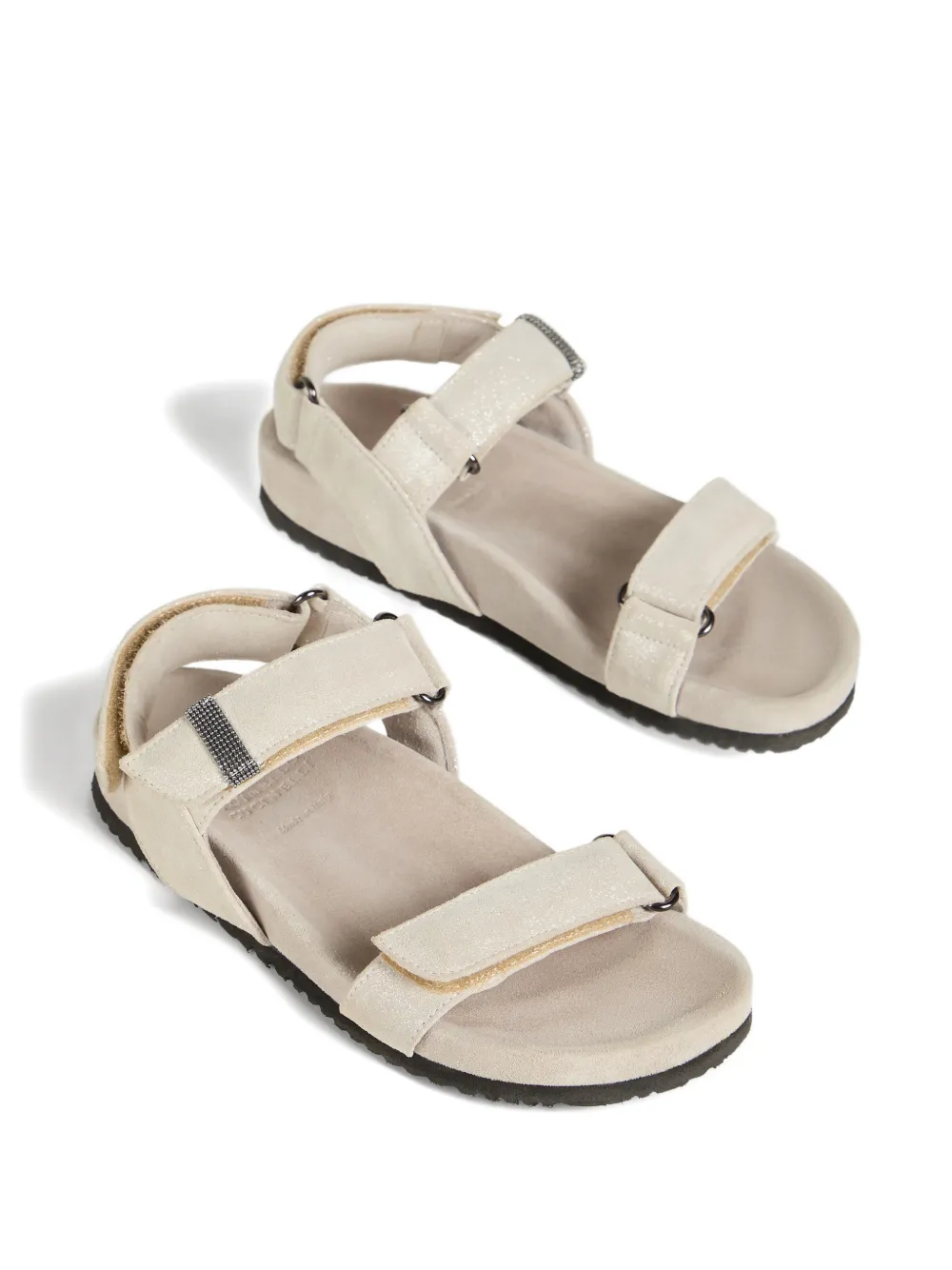 Босоножки из кожи ламе с декором Monili Brunello Cucinelli Kids, бежевый — фото 4