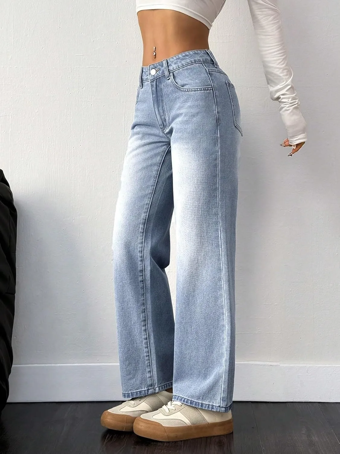 Женские классические джинсы Casual Washed Loose Straight-Leg Generic, синий — фото 2