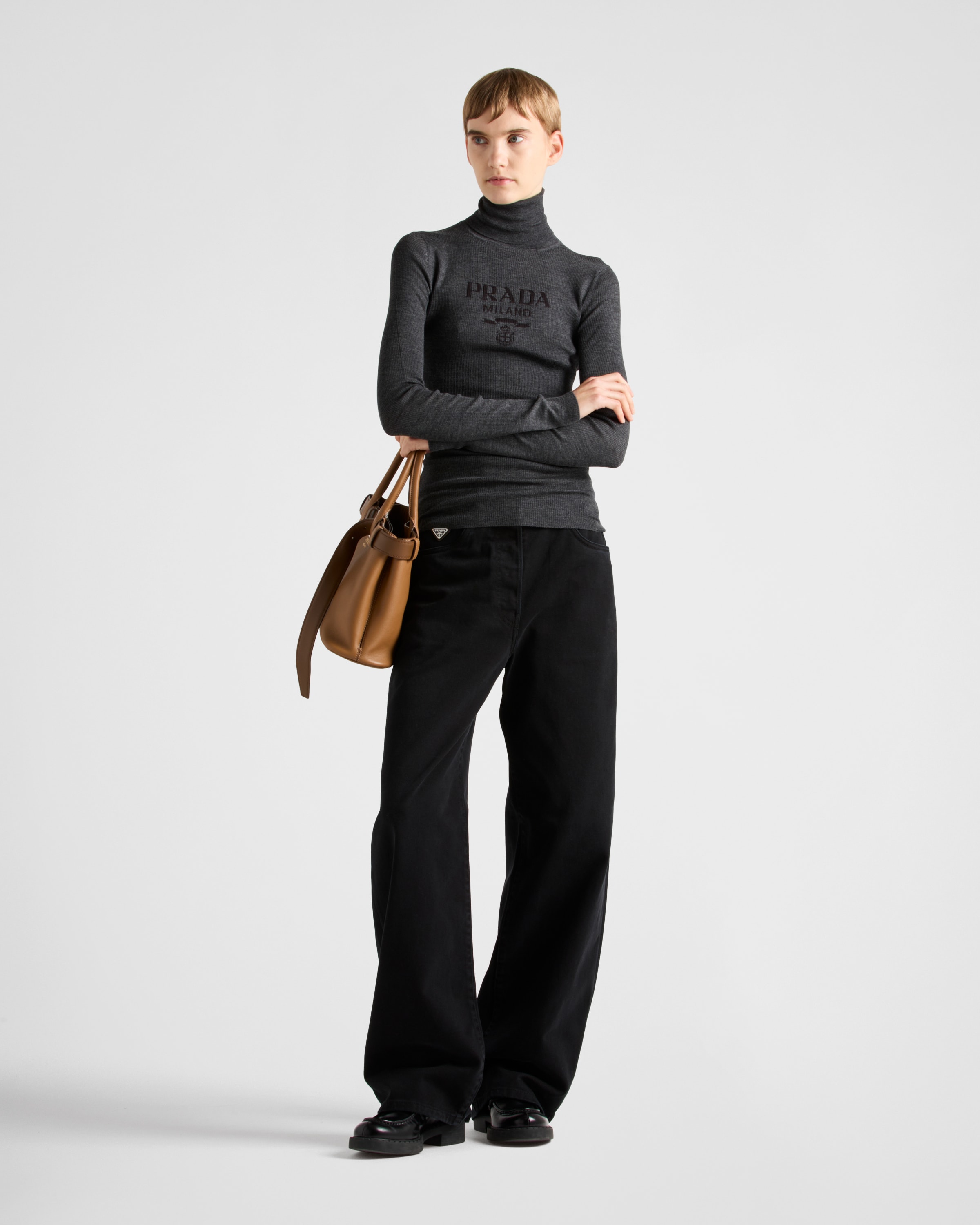 Водолазка из сверхтонкой шерсти Prada, антрацитовый серый — фото 2