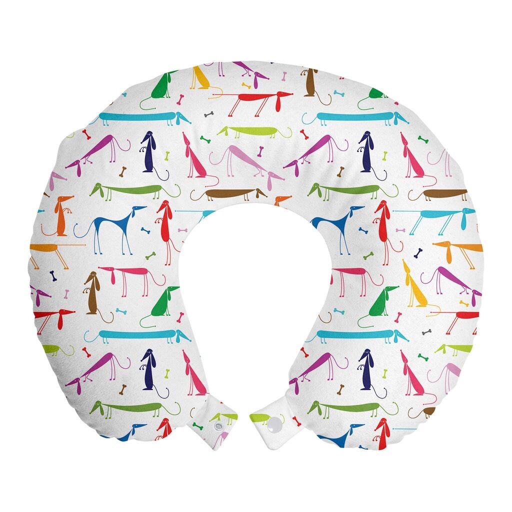 

ABAKUHAUS Dog Lovers Travel Pillow Подушка для шеи, мультяшная такса, пенопластовые дорожные принадлежности для самолета и автомобиля, 30x30 см, разноцветные