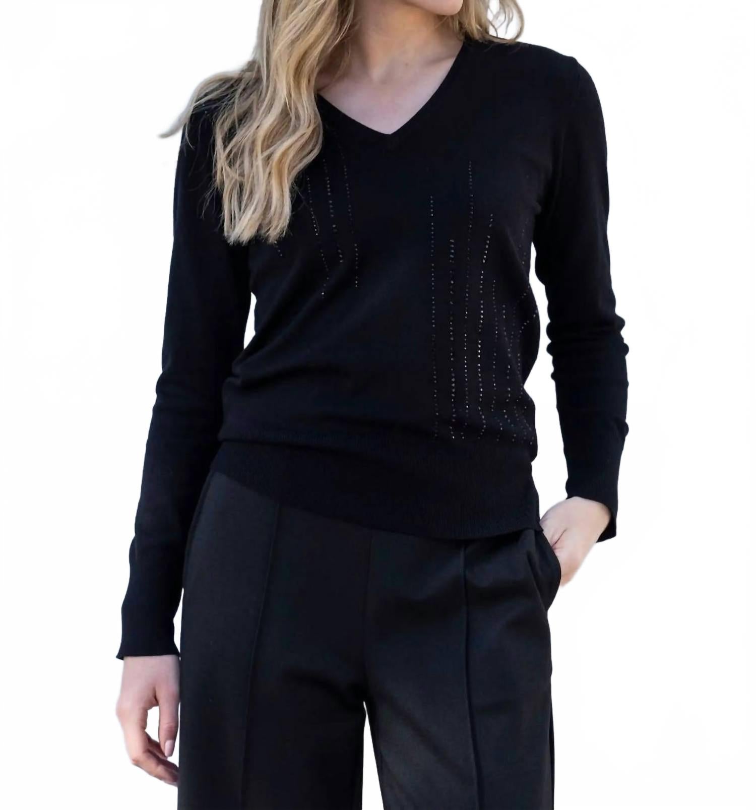 

Черный свитер с V-образным вырезом и кристаллами Marble, черный