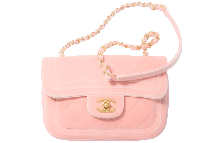 

Вельюровая сумка через плечо с клапаном Женская Светло-розовая CHANEL