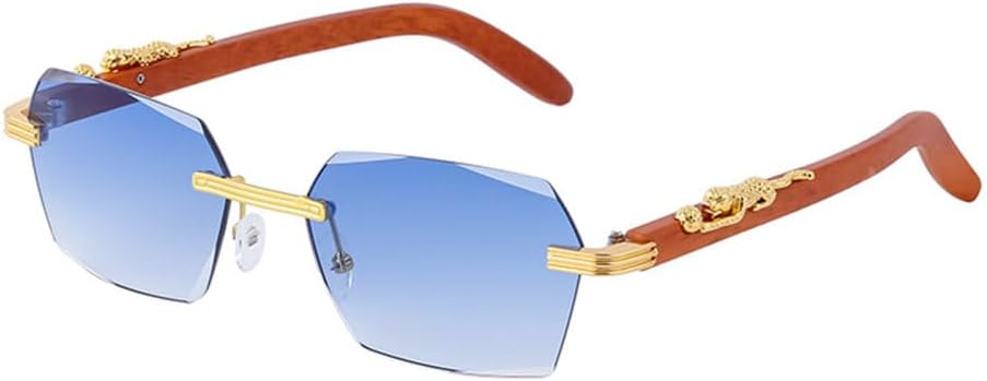 

Солнцезащитные очки прямоугольной оправы без дужки для мужчин, деревянная оправа, роскошные квадратные солнцезащитные очки с леопардовым принтом для мужчин LVTFCO, Mtyj139 Blue