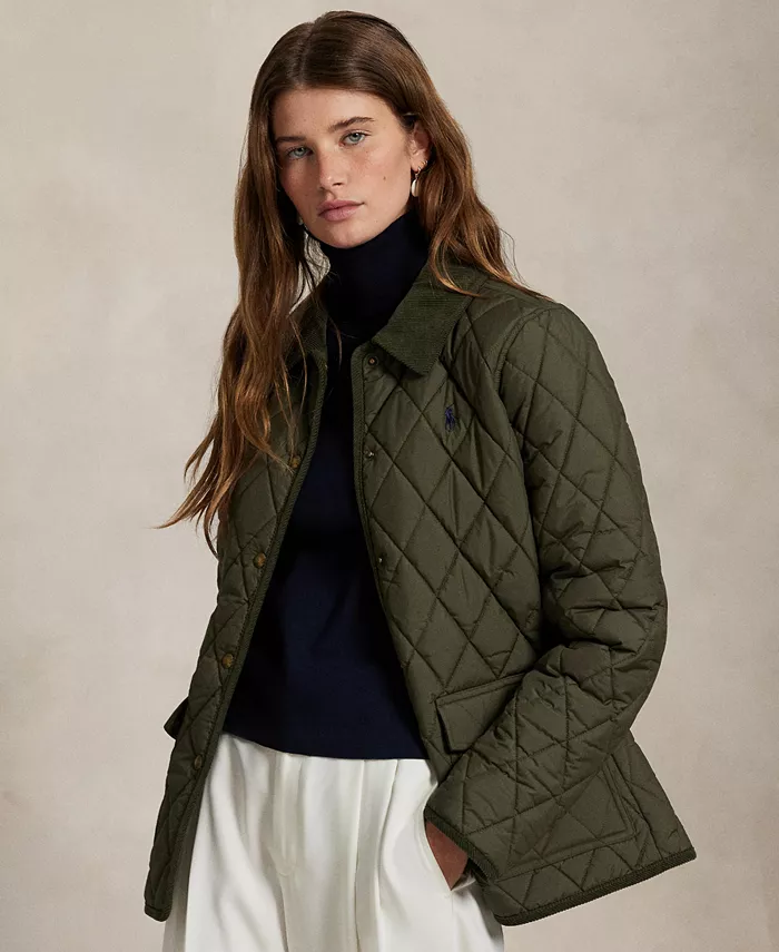 

Женская стеганая амбарная куртка с отделкой из вельвета Polo Ralph Lauren, зеленый