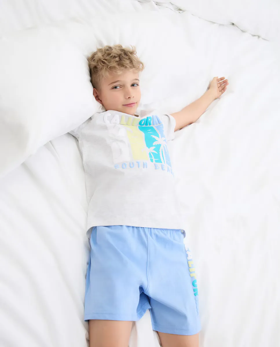 

Пижама для мальчиков с пальмами и синими штанами AOP Cotton Juice, синий