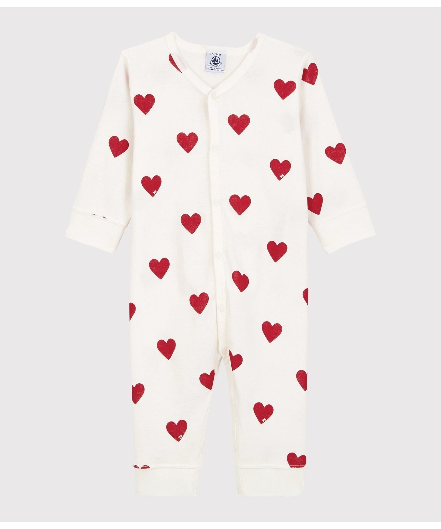 Комбинезон без носков с принтом в виде сердечек Petit Bateau, Off-white/Red — фото 4