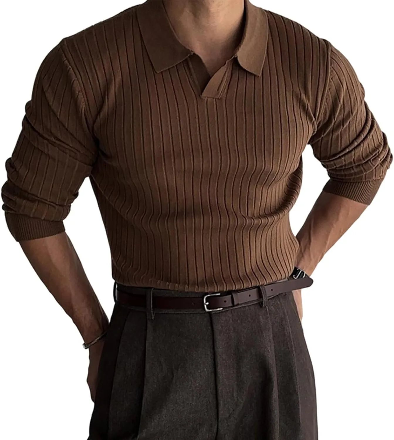 

Мужской вязаный поло свитер с длинным рукавом Drazrtosz