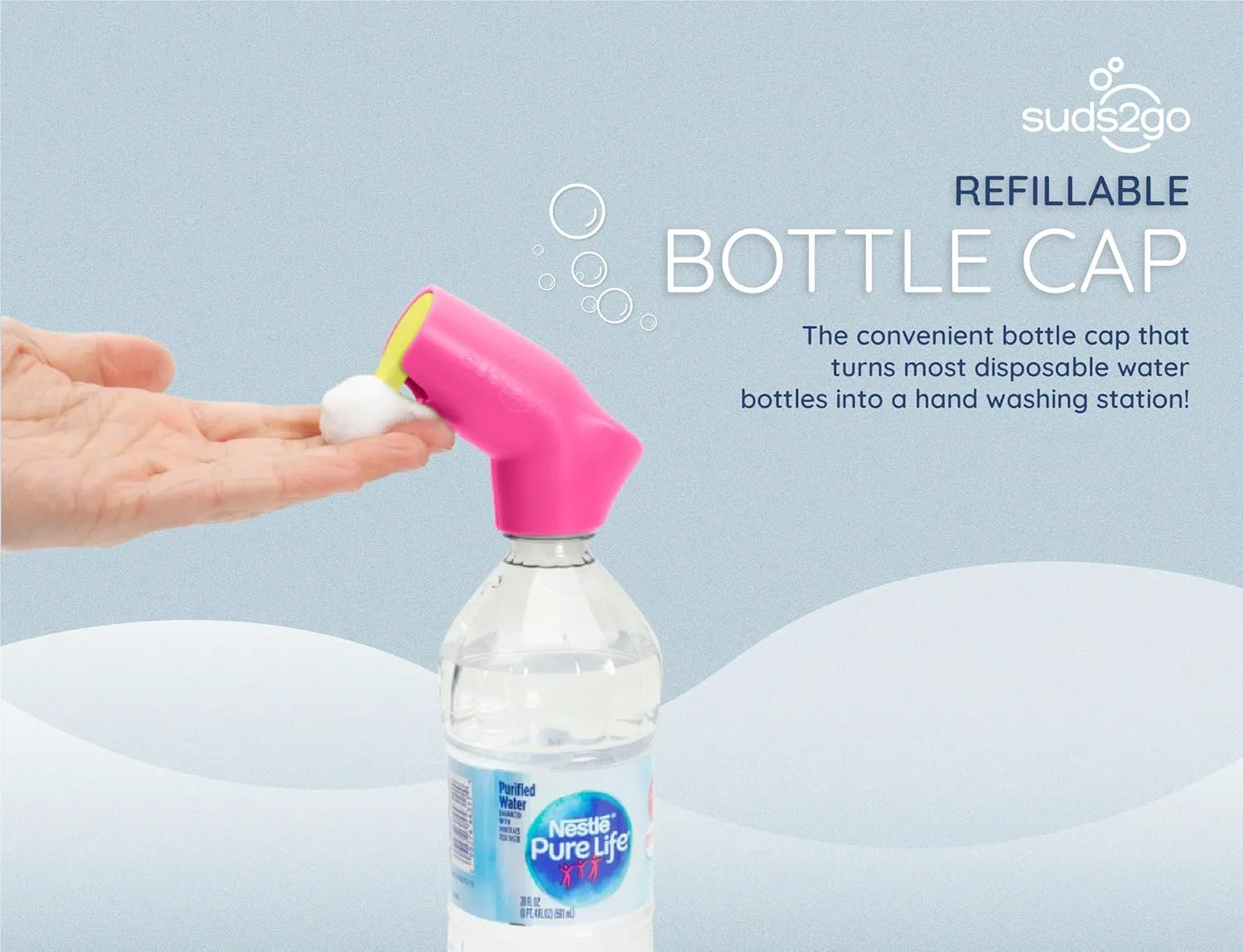 Набор многоразовых крышек Suds2Go для бутылок с мылом, 2 шт. Suds2Go, Pink — фото 2