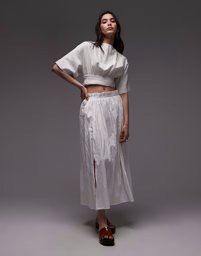 

Юбка-солнце Topshop из жатого хлопка цвета слоновой кости