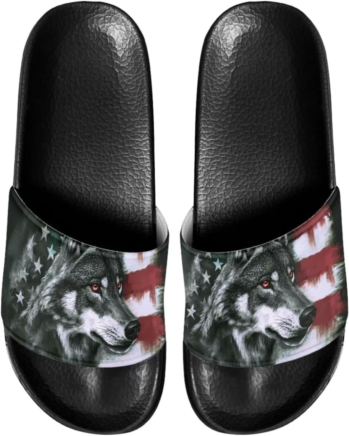 

Сланцы для мужчин, противоскользящие, быстро сохнущие, мягкие и легкие, с открытым носком Pugasmiru, American Flag Wolf Print