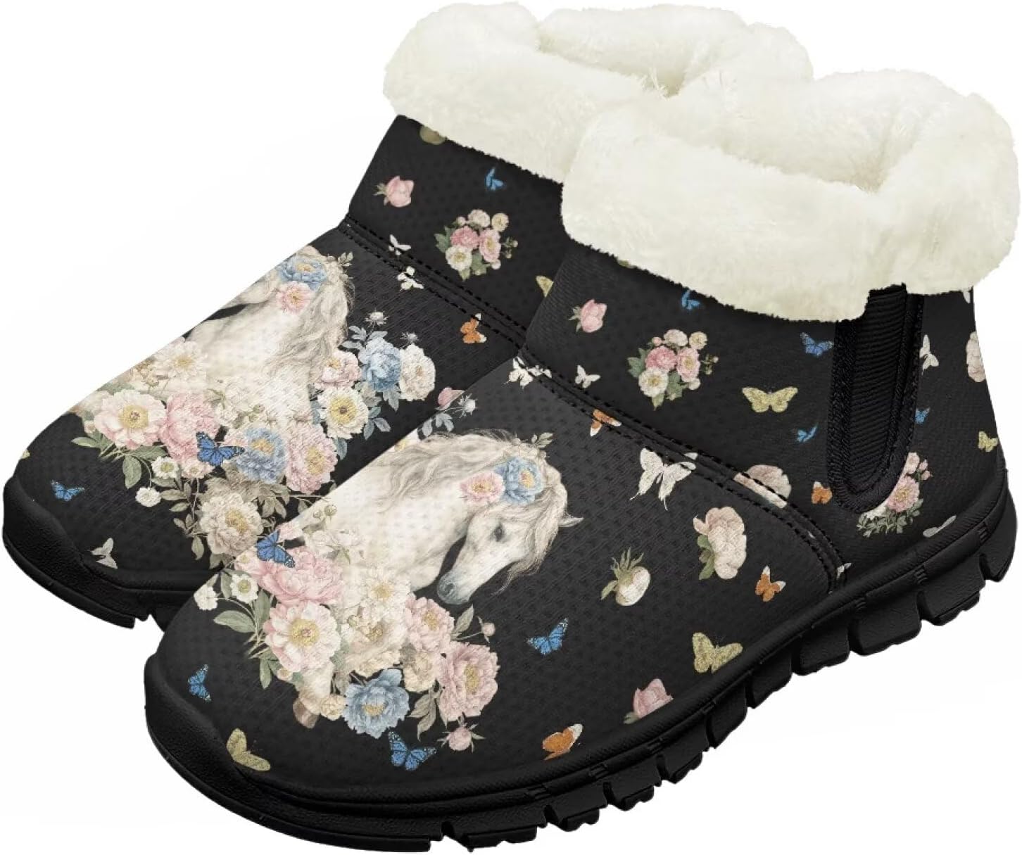 

Девочки Мальчики Зимние Сапоги Сноубутсы для Малышей Теплая Обувь с Меховой Подкладкой Модные Ботильоны Нескользящая Обувь Chririnla, Elegant White Horse
