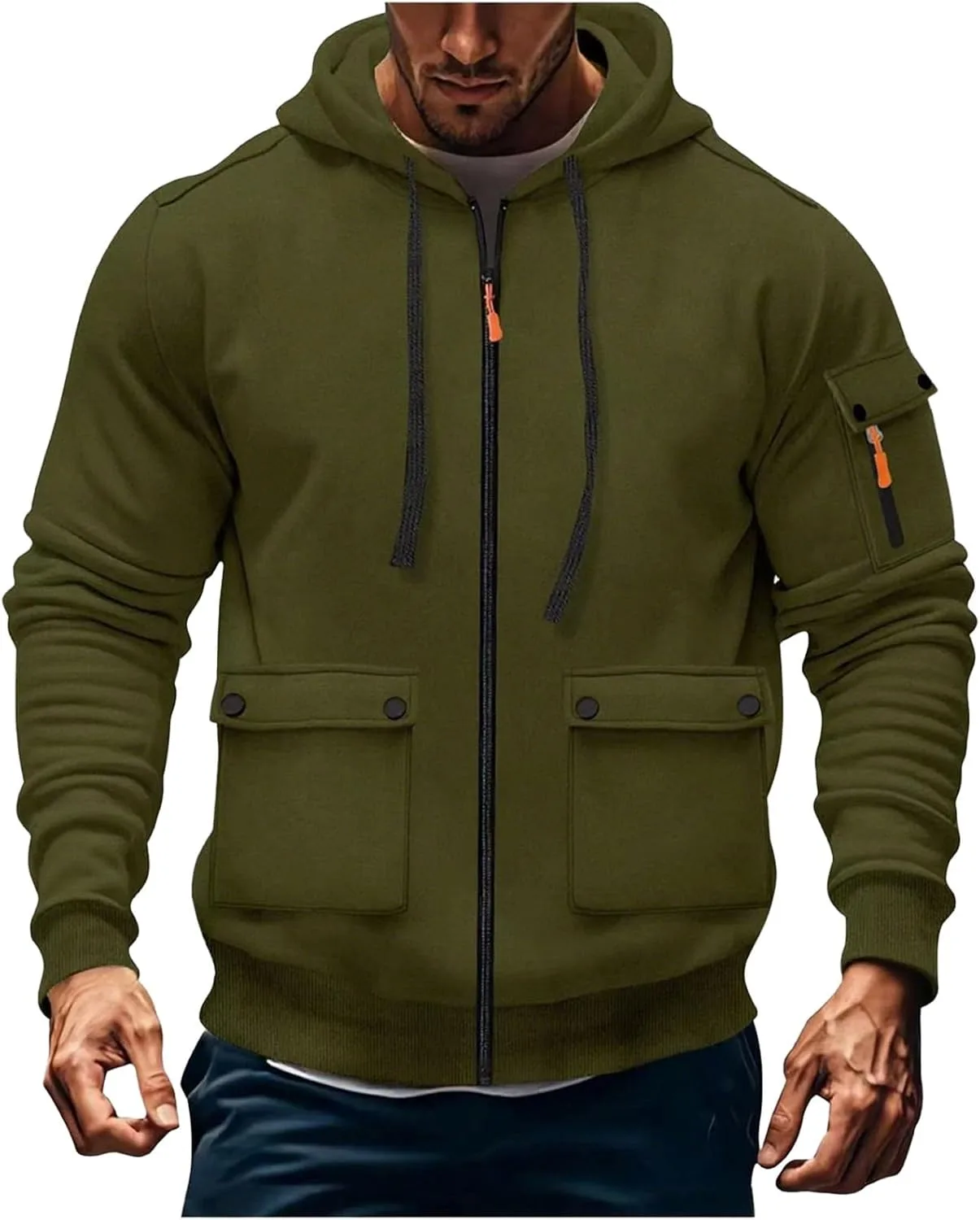 

Толстовка с капюшоном Full Zip, мужская, длинный рукав, Tactical, свободный крой