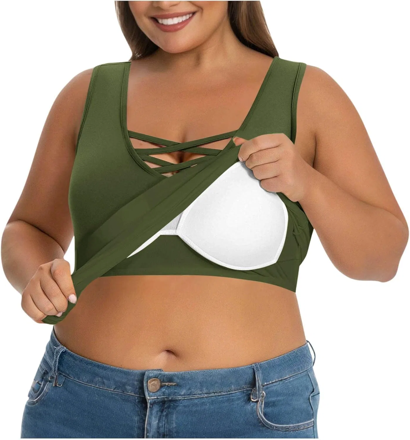 Топ с встроенным бюстгальтером, Double Lined, Army Green