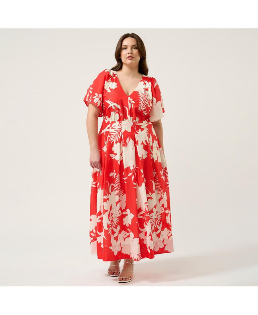 

Женское плиссированное макси-платье Solstice ESTELLE, Poppy red/cream